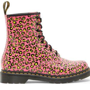 DR MARTENS 1460 Water-Repellent Leather Lace Up Boots Pink Loud Leopard Platform
